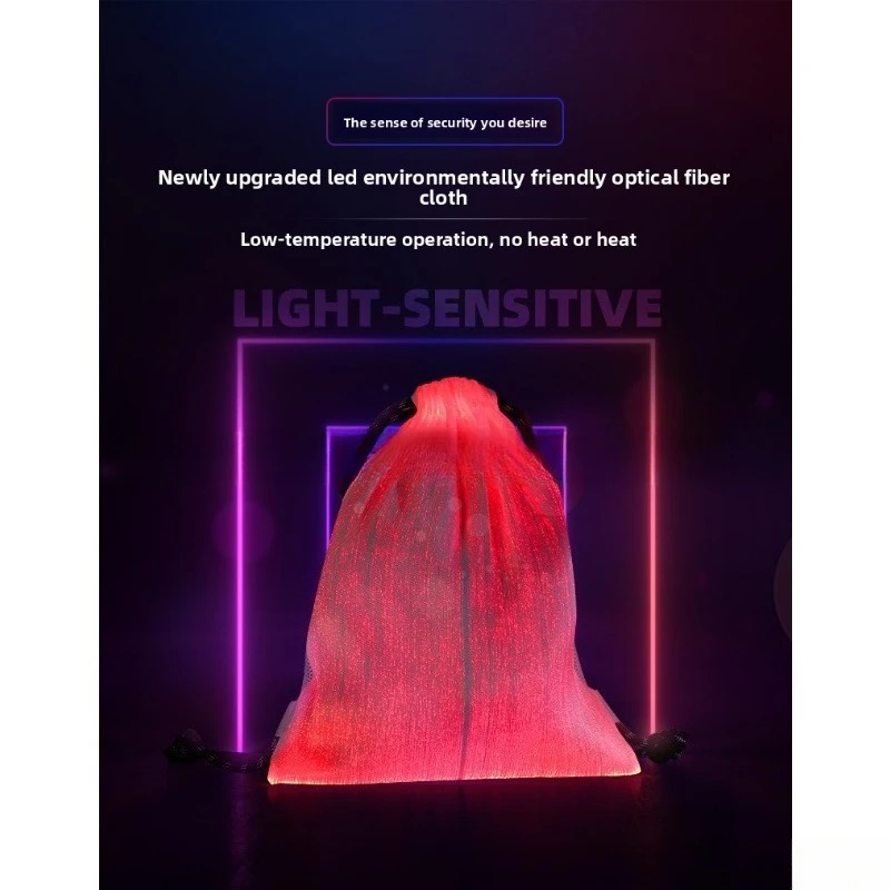 Tas Ransel Serat Optik LED untuk Olahraga Luar Ruangan, Tas Serut dengan Lampu RGB yang Berubah Warna, Cocok untuk Bersepeda, Mendaki, Pesta, Festival, Lampu Malam, Menari