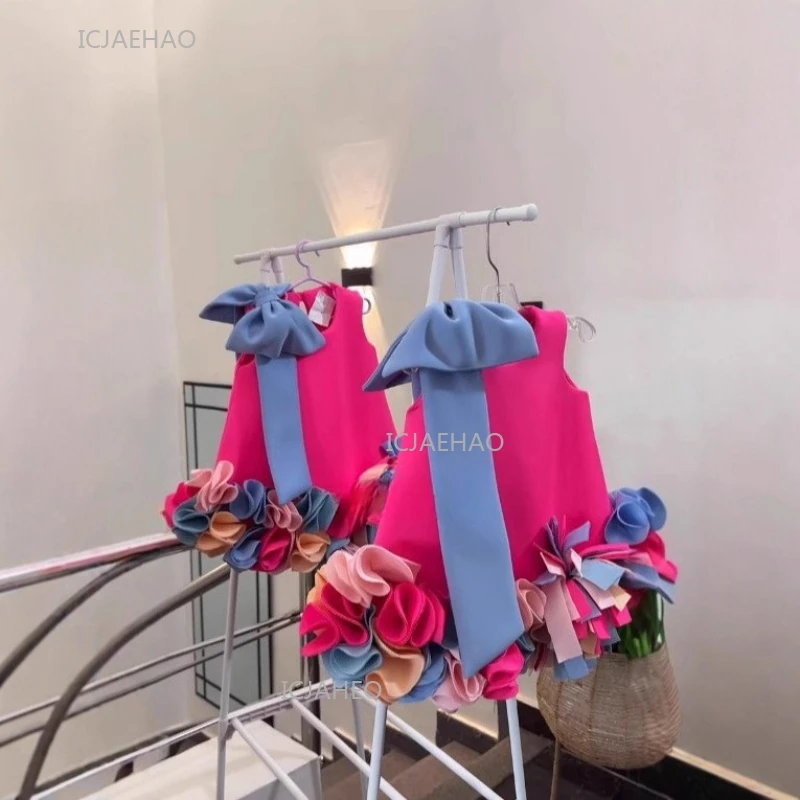 Girls Sleeveless Party Dress Costume Bow  Casual Dresses for Kids Toddler Children ClothingBirthday Gown Kids Fashion Sweet Cute