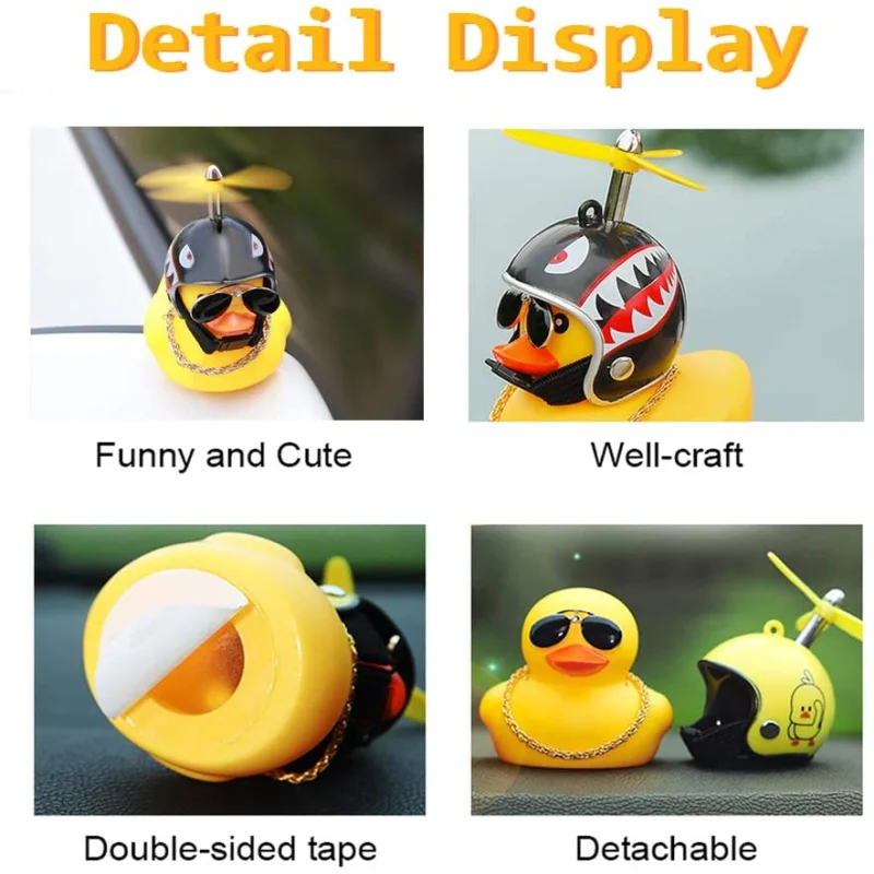 Car Rubber Duck Toy With Helmet Small Yellow Duck Car Dashboard Ornaments Cool Glasses Duck Car Decoration Cycling Accessories