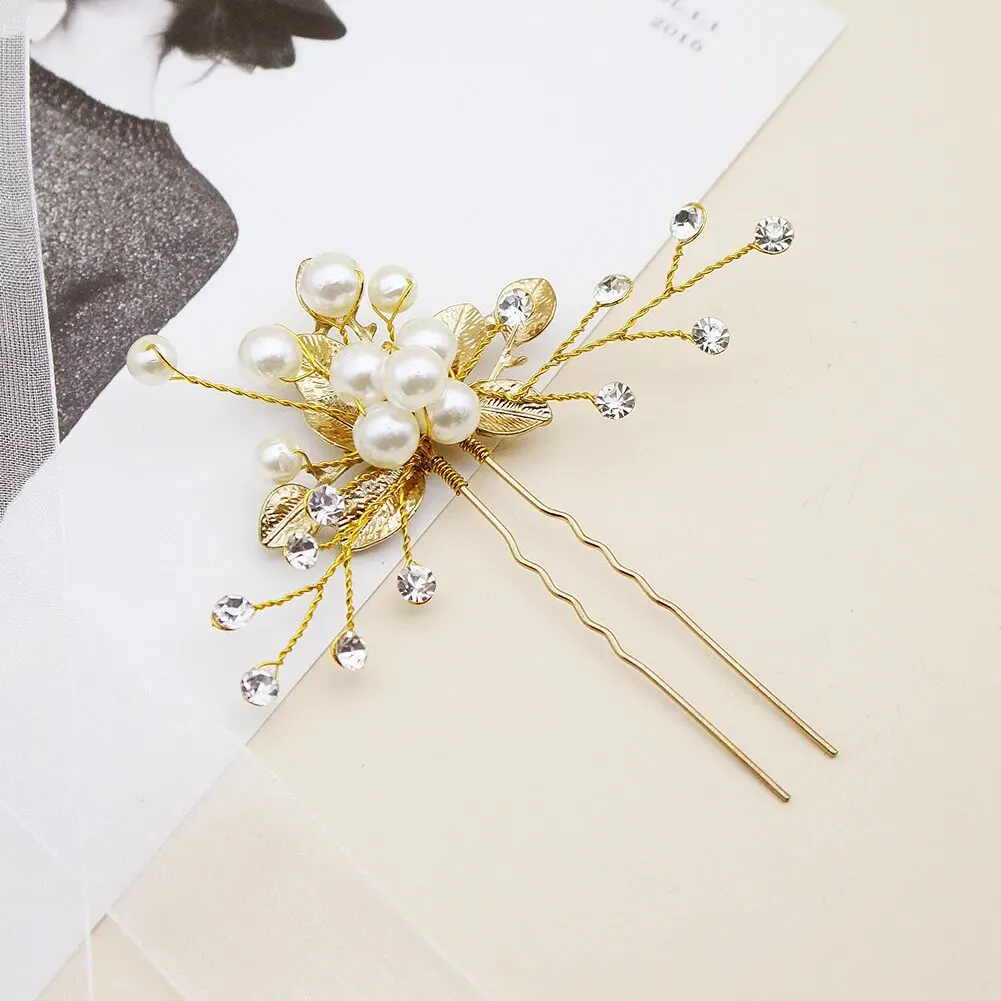 Perle U-förmige Haars pange Gabel Haarschmuck Kopf bedeckung Kopf bedeckung Geschenk Hochzeit Braut Haarschmuck Strass Haarnadeln – Detail 11
