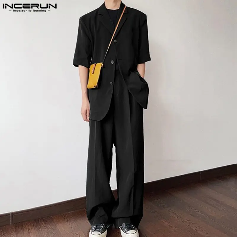 2024 Men Sets Solid Color Streetwear Lapel Short Sleeve Blazer & Straight Pants 2PCS Fashion Men\'s Casual Suits S-5XL INCERUN