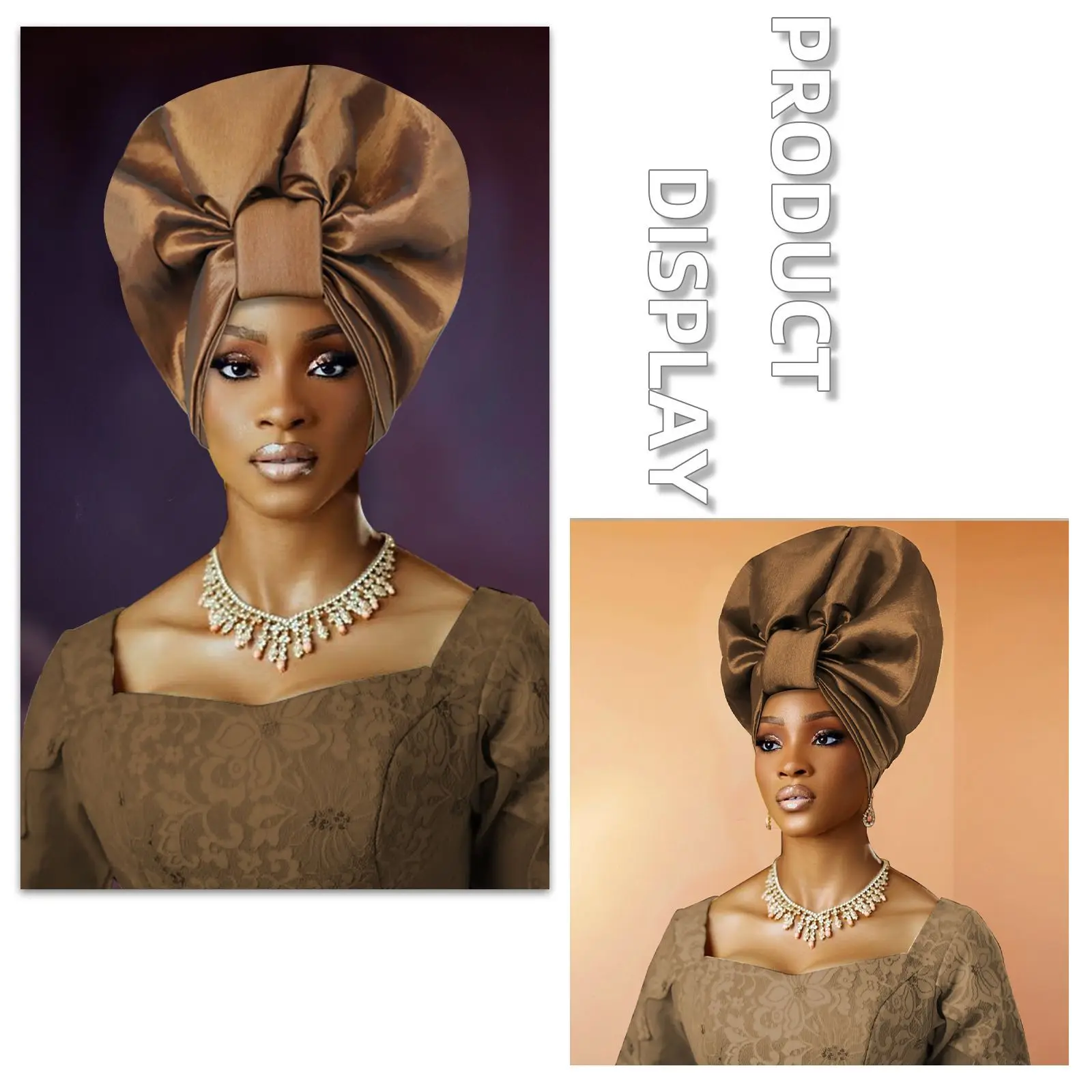 New Nigerian Wedding Hat Muslim Headscarf African Auto Gele Headtie Aso Oke Head Wrap Bonnet Hijab Turban Already Made Headgear