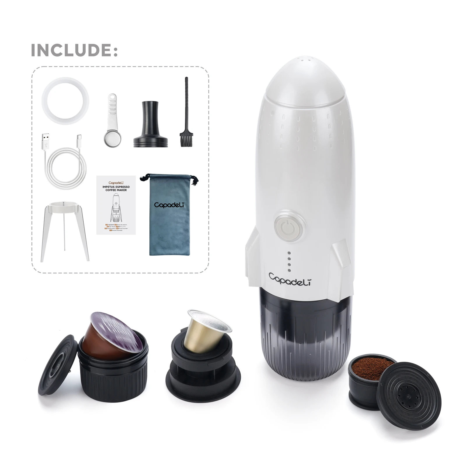 شكل صاروخ 3in1 المحمولة السيارات التدفئة كبسولة القهوة الباردة الساخنة المشروب صانع القهوة في الهواء الطلق عشاق ماكينة القهوة