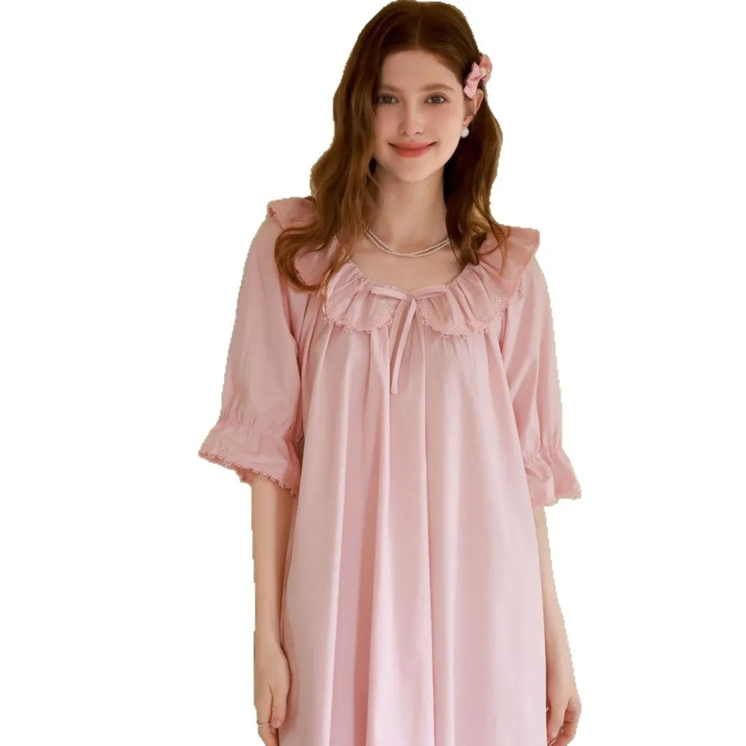French Style Loose Fit Women's Solid Color Pure Cotton Knitted Pajama Set Perfect for Spring Summer Loungewear Casual Outings