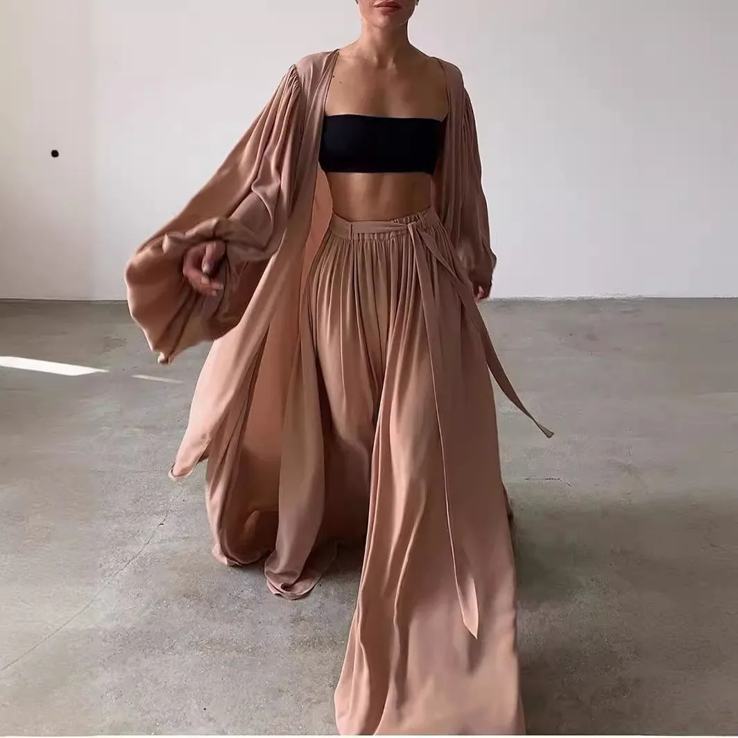 Summer Spring Women's Clothing Two Piece Set Long Sleeve Lantern Sleeve Solid Color Outfit Women's Suit Polyester Streetwear view 4
