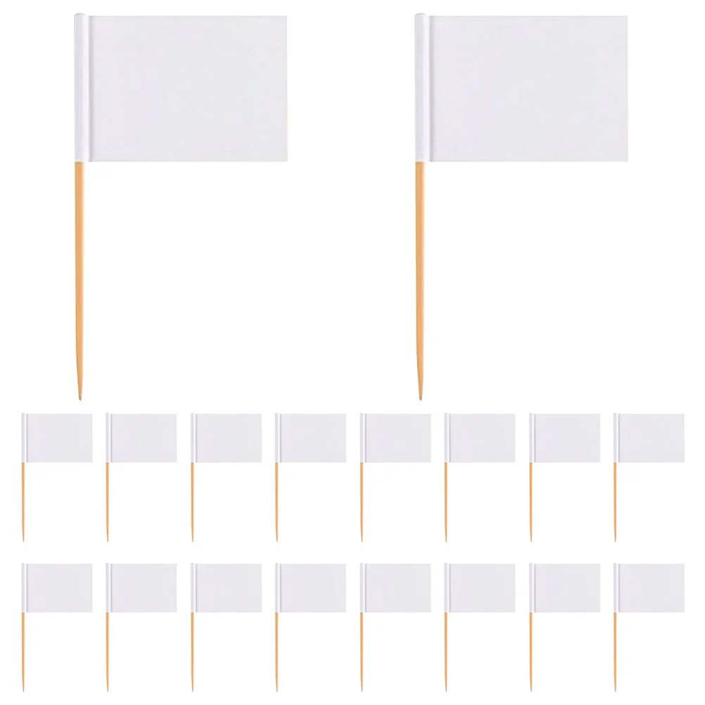 

100 White Toothpick Flags DIY Cupcake Toppers Party Food Decoration Customizable Blank Flag Toothpicks Food Flags for Party