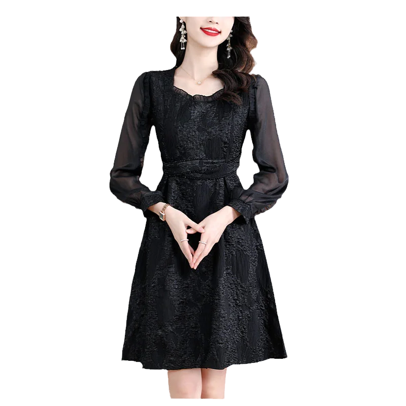 

Женское весенне-осеннее элегантное модное платье с круглым вырезом и длинным рукавом, повседневное универсальное удобное платье в западном стиле