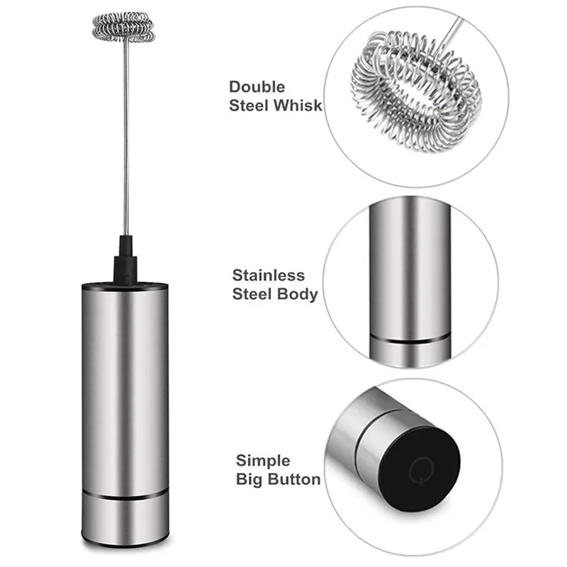 Stainless Steel Electric Milk Frother Kitchen Drink Foamer Mixer Stirrer Coffee Cappuccino Creamer Whisk Frothy Blend Egg Beater
