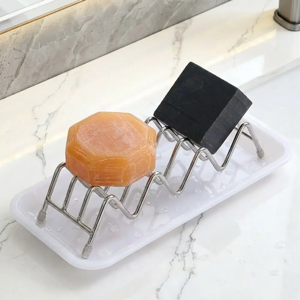 W-Shaped Stainless Steel Soap Box Anti-Slip 3/4 Grids Soap Storage Rack Moisture-Proof with Drain Tray Soap Holder Bathroom