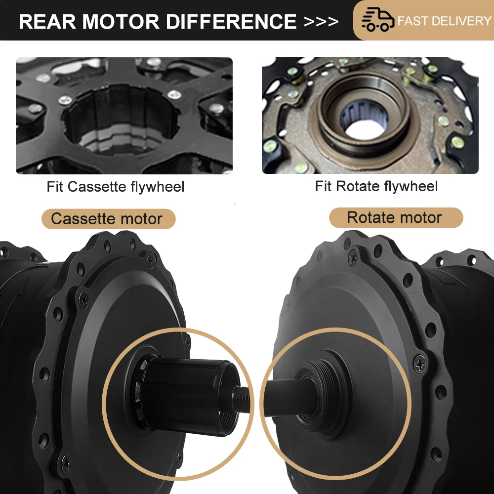 E-bike Snowbike Motor Brushless Gear 36V48V 500W Front Rear Rotate/Cassette 4.0 Fat Tire 20 26 Inch Wheel 135-142mm 170/190mm