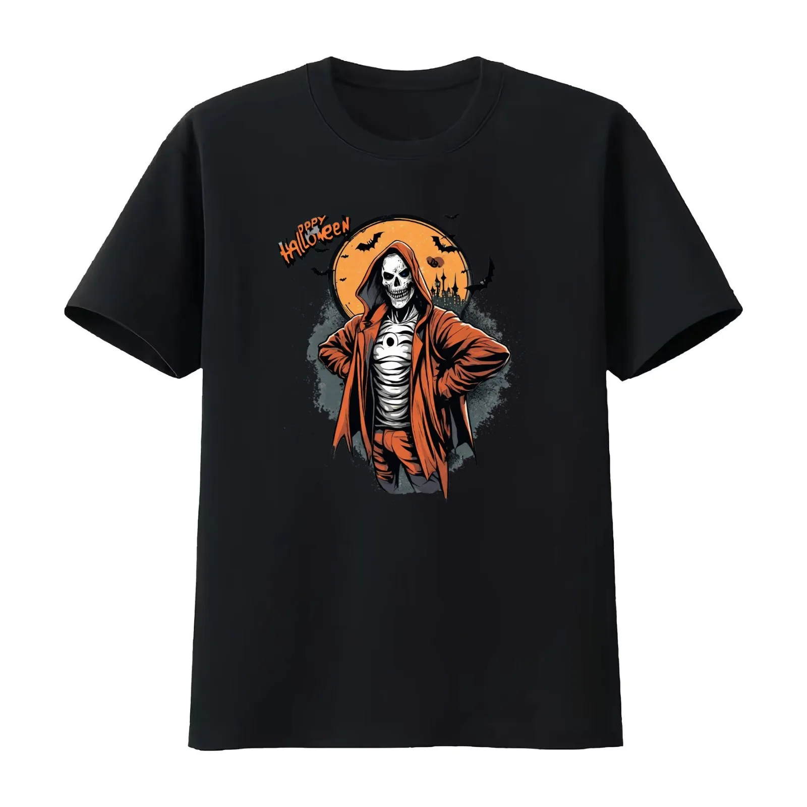 Cool skeleton with Halloween vibes T-Shirt Summer Casual Cotton Tee Oversized Streetwear Tops Vintage Graphic Print