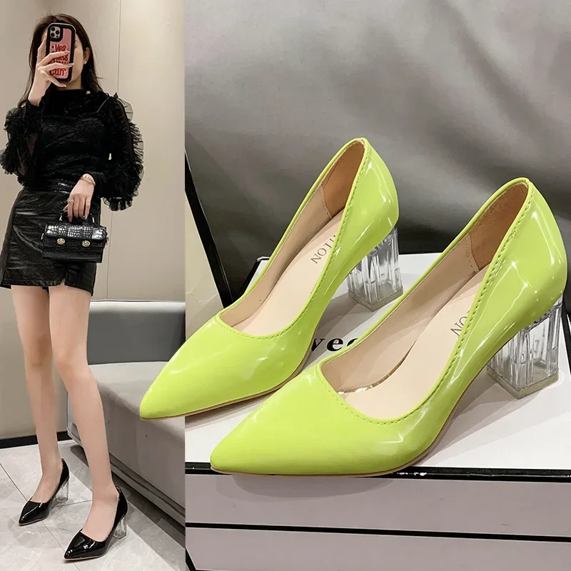 High Heels Women Lady Orange Leather Pumps Female Wedding Green Transparent Shoes women shoes