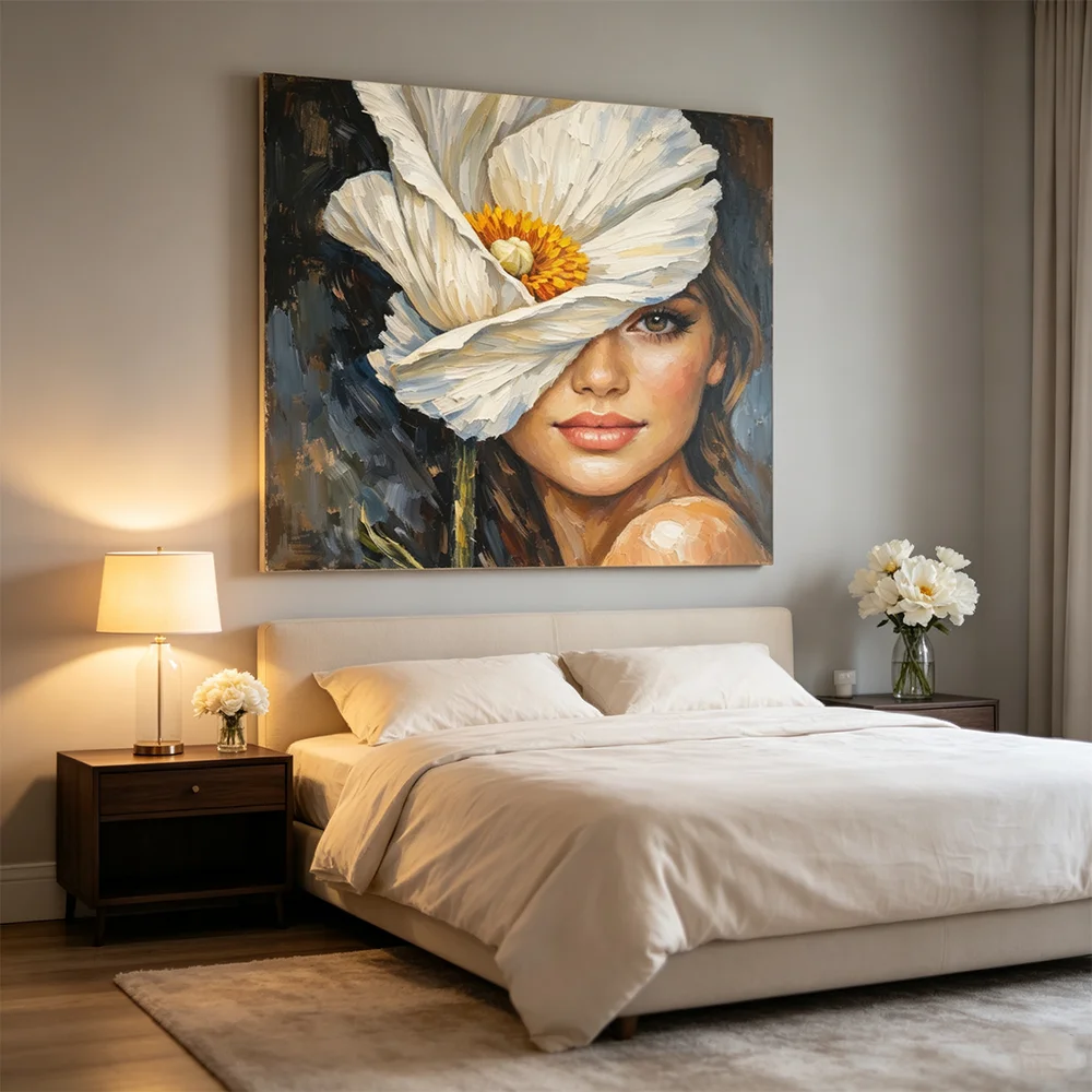 Modern Flower Women Canvas Painting Portrait Print Poster Art Gallery Wall Decorative Picture for Bedroom Hallway Decor