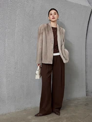 HDHOHR 2025 New 100% Real Mink Fur Coats Women Fashion Natural Mink Fur Coat Warm Short With Big Hat Outerwear Winter Jacket