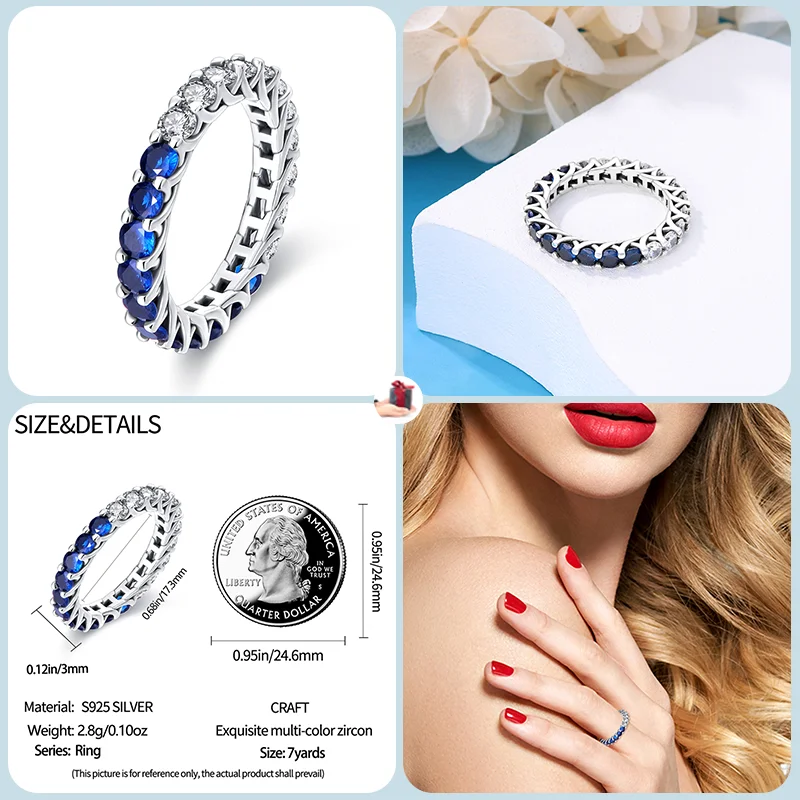 Bague Tressée Bleue en Argent Sterling 925 pour Femme, Bijoux de Fiançailles Exquis, Cadeau de ixde Mariage