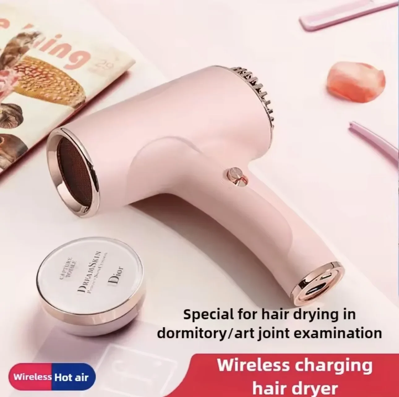 Portable Wireless Hair Dryer 40W-500W Charging Household Hot and Cold  Air Hair Care Quick-drying Hair Dryer High Speed