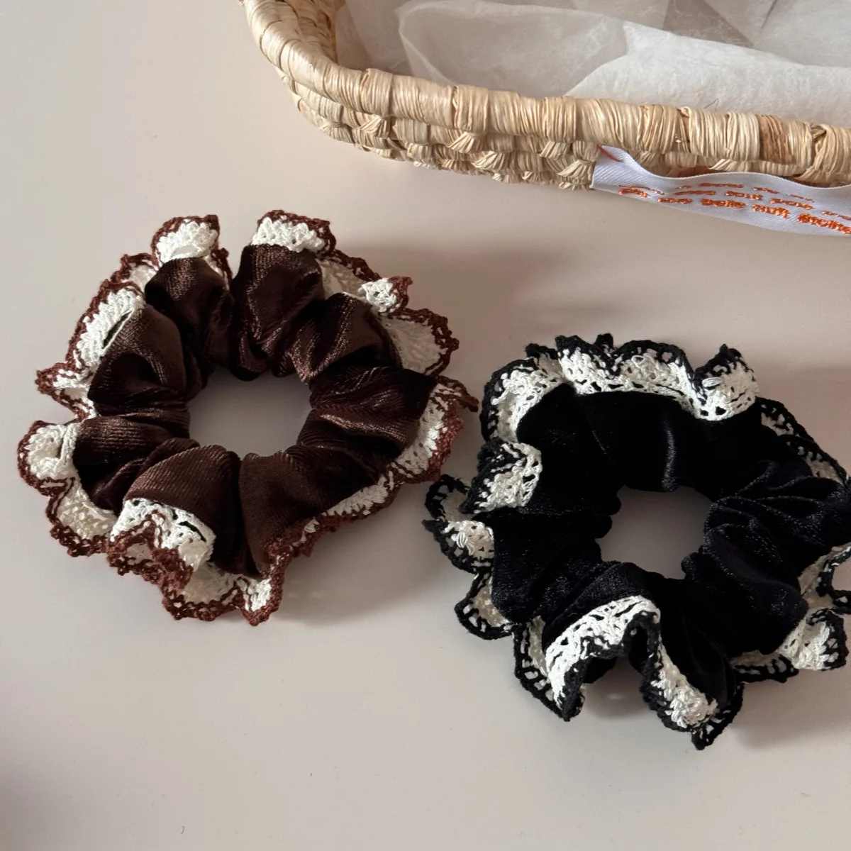 Solid Color Velvet Ruffle Hair Scrunchies Elastic Rubber Bands Elegant Women Hair Ropes Rubber Bands Headwear Hair Accessories