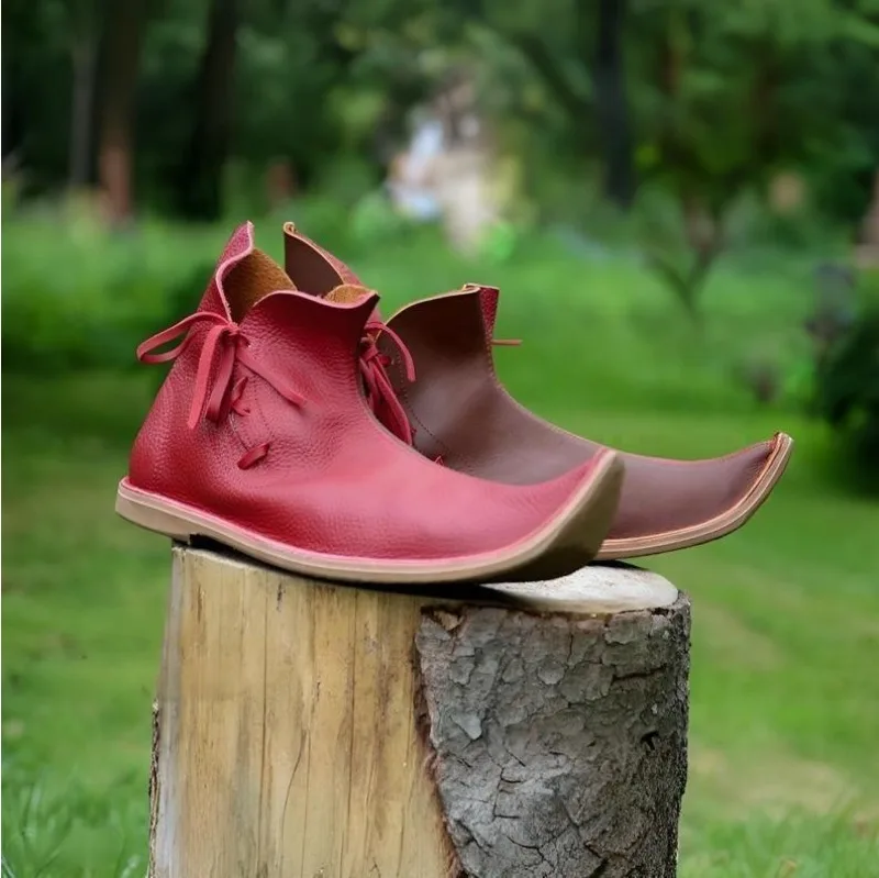 Vintage 14 Century Medieval Fool Jester Shoes Two Color Splicing Pointed Toe Retro Renaissance Larp Cosplay Shoes