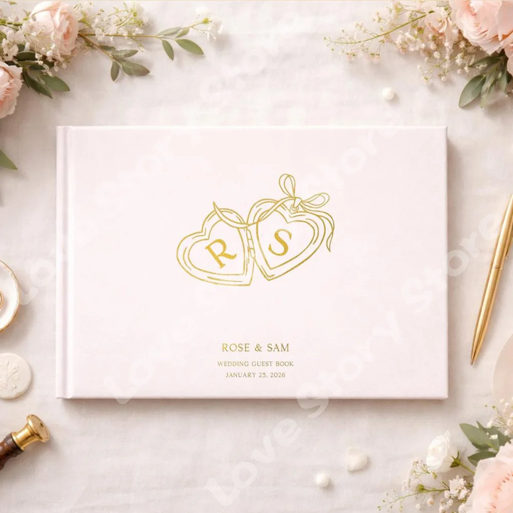 Livre d'or de mariage personnalisé avec initiales imprimées en feuille d'or ou d'argent, cérémonie de réception, livre de souvenirs, cadeaux de mariage