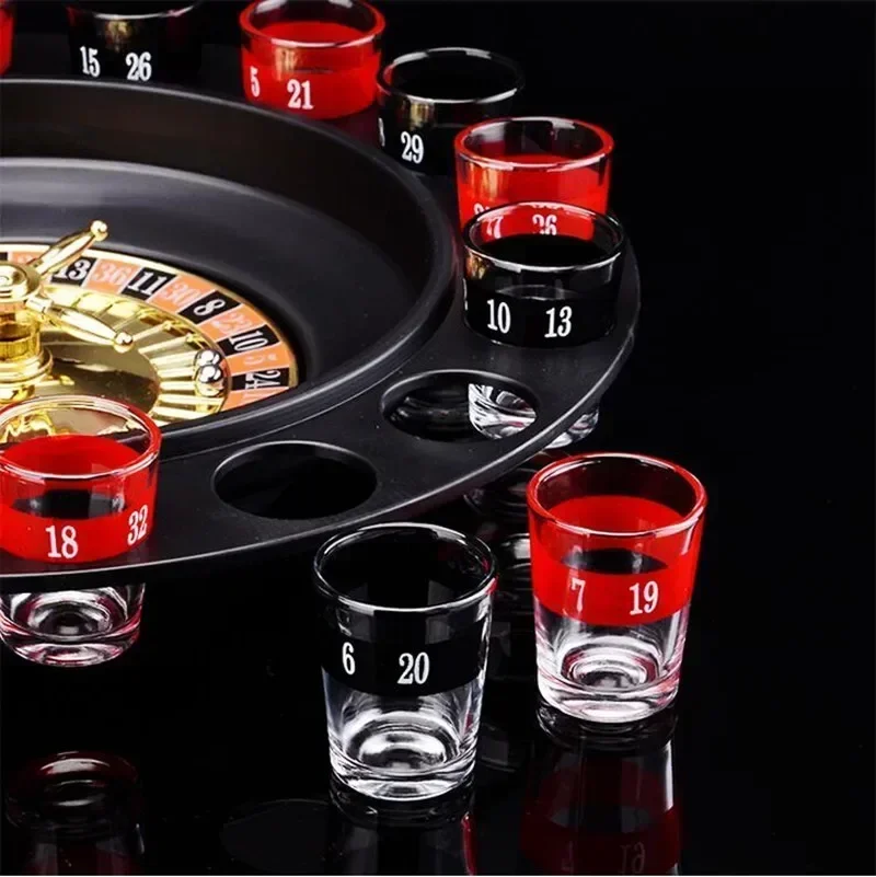 [Funny] 16 Shot Glass Deluxe Russian Spinning Roulette Poker Chips Drinking Game Set Party Supplies Wine Game Adult Drinken Game