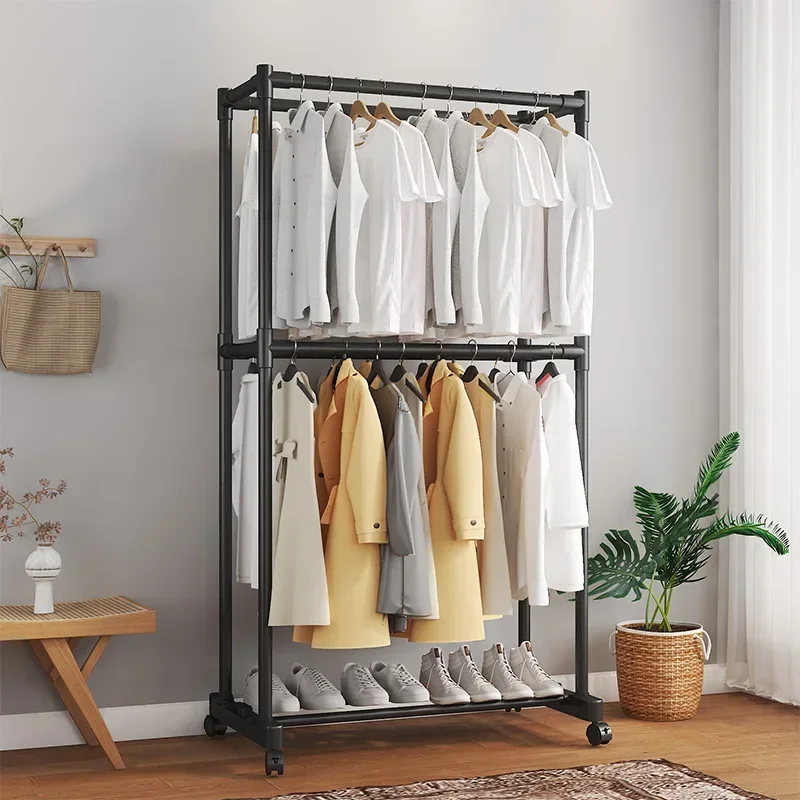 Double-Pole Coat Rack Multifunctional Hanger Modern Minimalist Floor Standing Dustproof Clothes Organizer Space-Saving