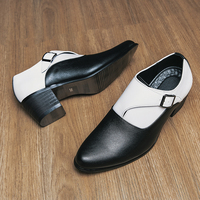 Men Buckle Belt High Heels Leather Shoes Height Increasing Party Office Oxfords Mature Man Elegant Black White Heighten Wedding