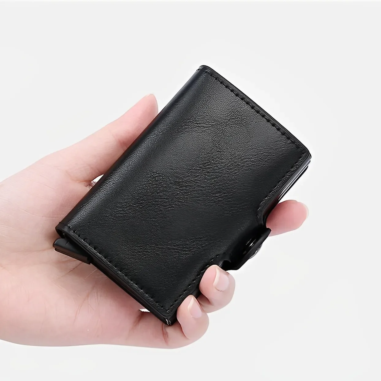 Antykradzieżowy biznesowy futerał na karty kredytowe z włókna węglowego z zapięciem, podwójny metalowy portfel na karty dla mężczyzn
