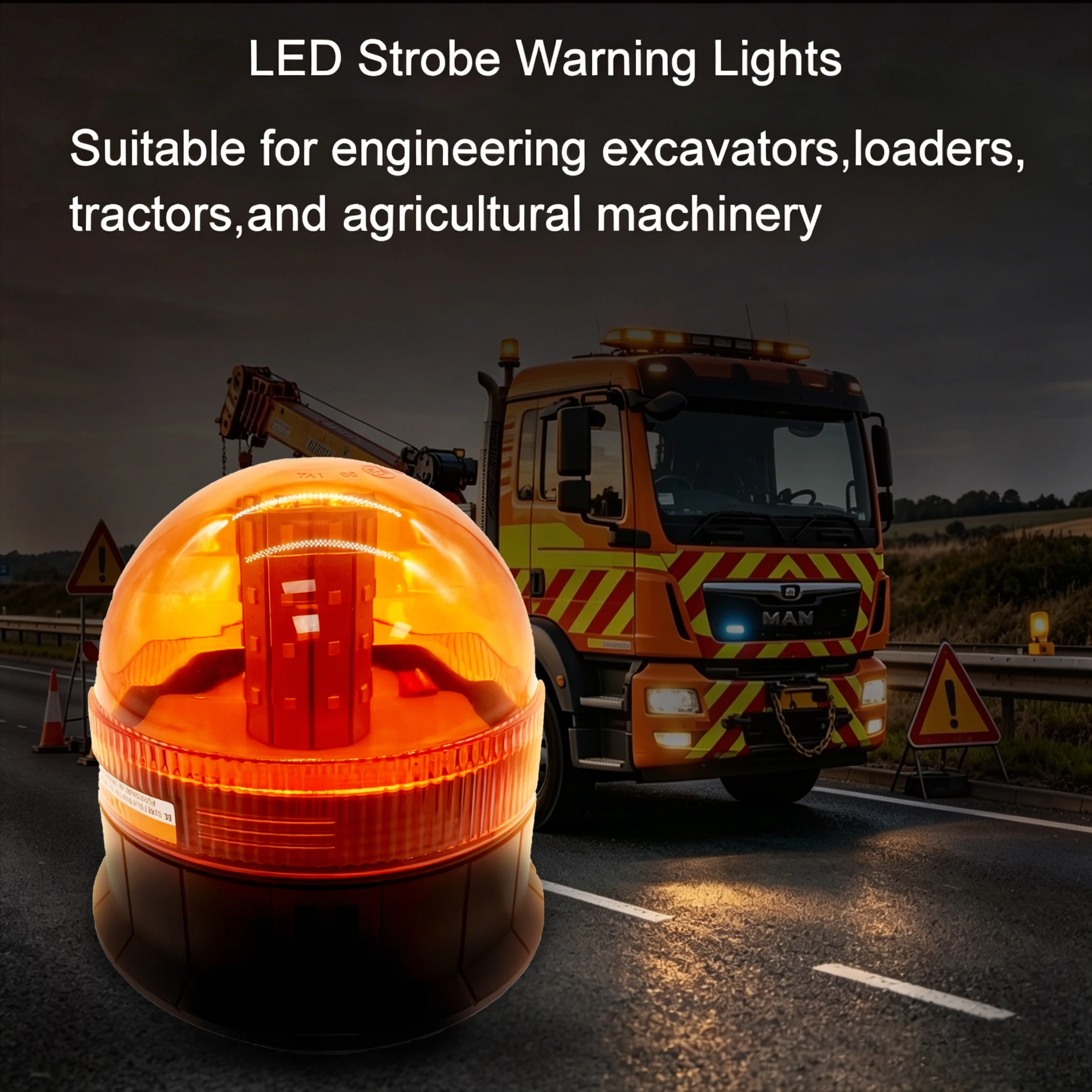 12V/24V Amber LED Rotating Flashing Beacon Warning Light Strobe Safety Lamp for Trucks Machinery