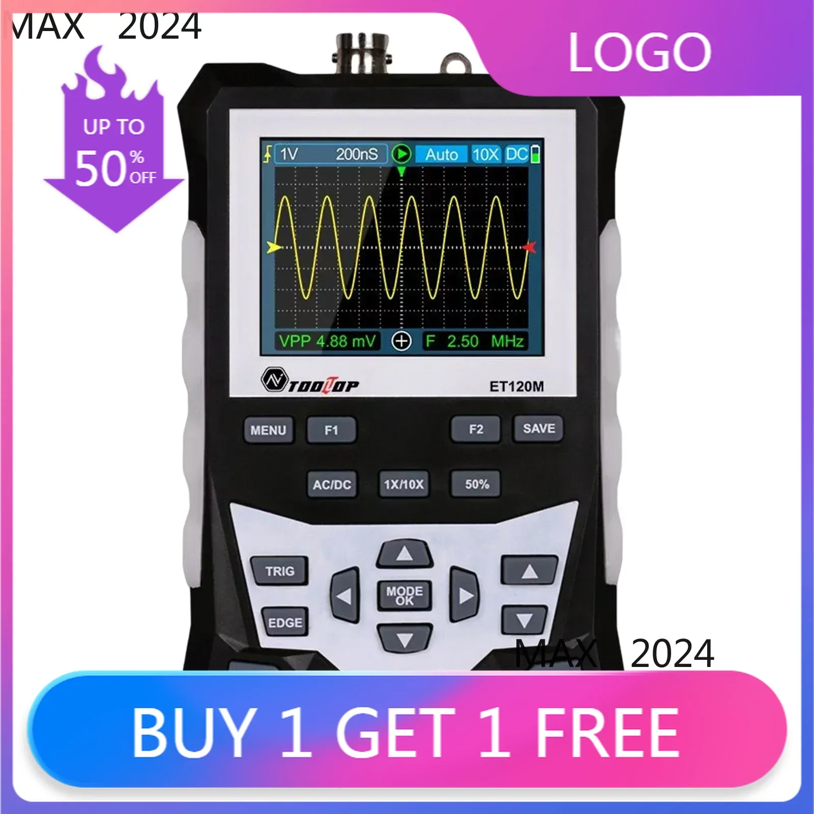 ET120M DS0-TC2 Digital Oscilloscope 120MHz Bandwidth 500MSa/s Sampling Rate HD 2.4 Inch TFT with Backlight