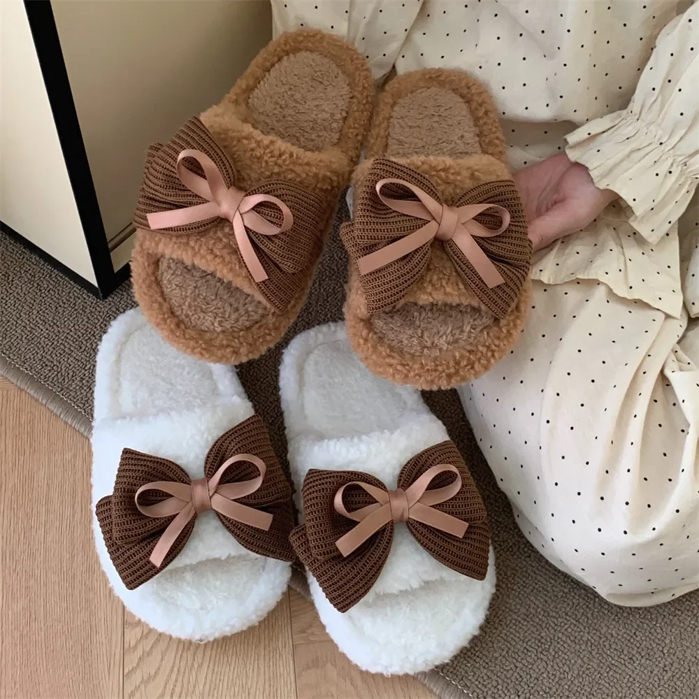 

Shevalues Fashion Sweet Fluffy Home Slippers For Women Winter Indoor Open Toe Furry Cotton Shoes New Casual Cozy Soft Slippers