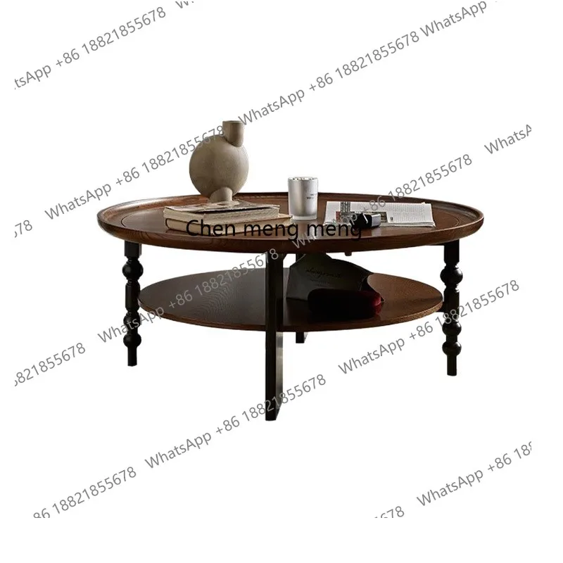 

French retro solid wood coffee table small apartment living room round coffee table high-end American medieval tea table