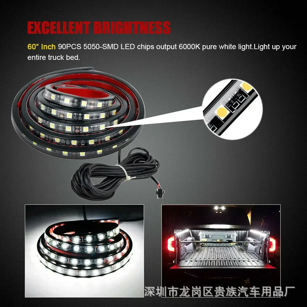 2PCS 60' LED Truck Bed Light Strip Waterproof White Cargo Work Light for Pickup Truck SUV Van - Easy Install No Switch Required