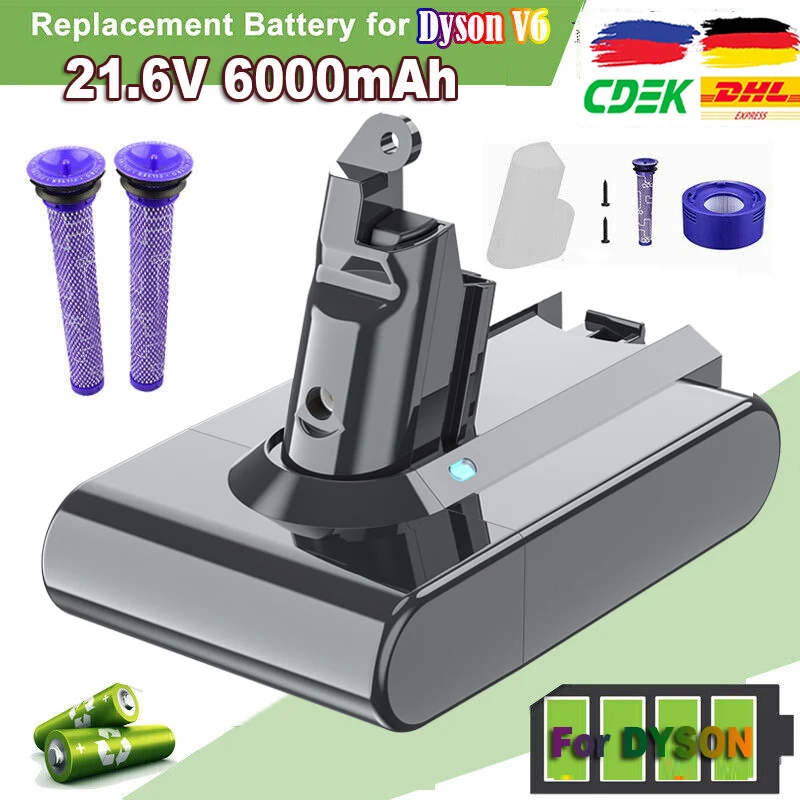 Dla Dyson V6 bateria 21.6V 6000mAh wymienna bateria dla Dyson DC58 DC59 DC62 SV07 SV09 odkurzacz 6V bateria