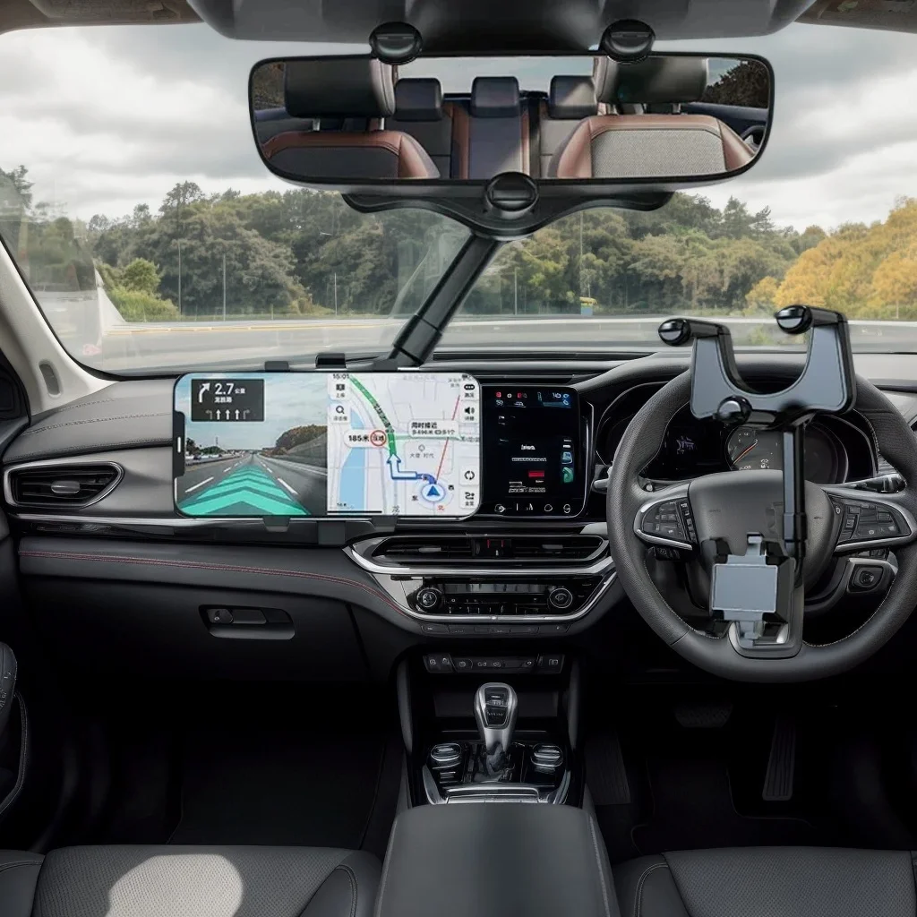 360° Adjustable Car Rearview Mirror Phone Holder - Anti-Slip Gripper for iPhone Samsung Xiaomi