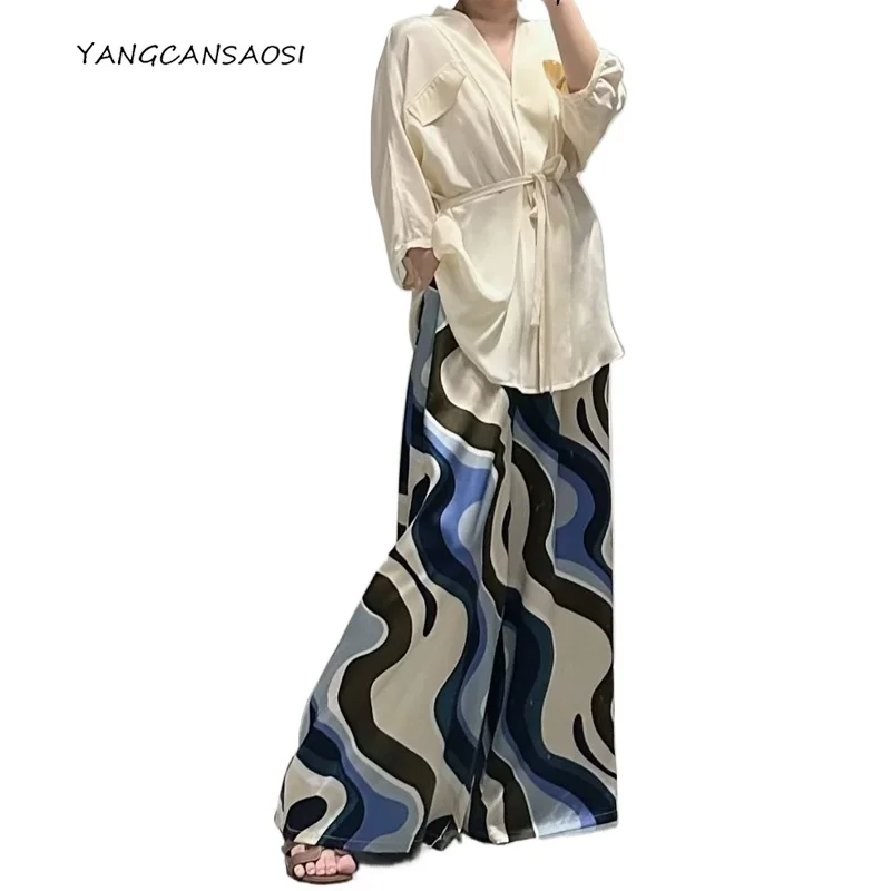 

2025 Women's Casual Summer New 22MM Heavy 93% Natural Mulberry Silk Elastic Satin Pocket Design Colorful Swinging Pants