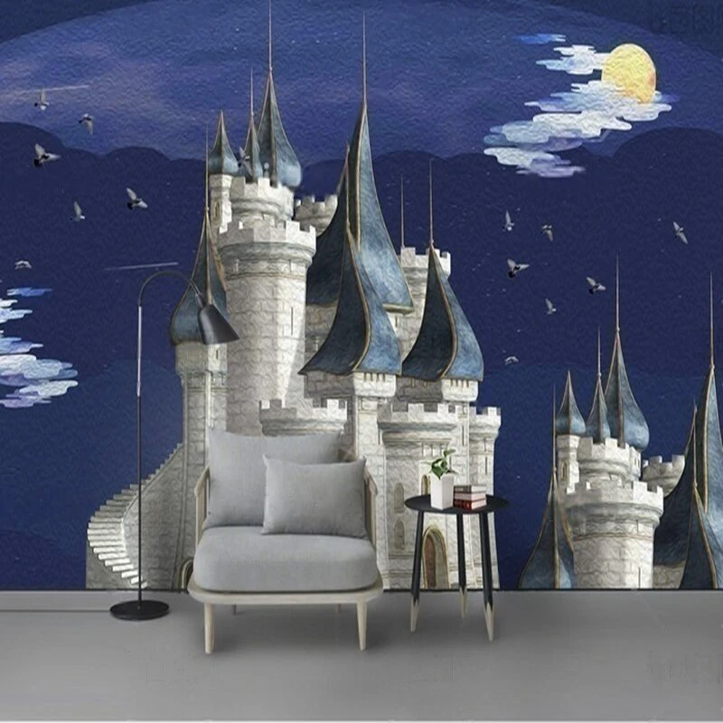

MU8994 Cartoon dream castle moonlight oil painting children's room TV sofa bedroom background wall