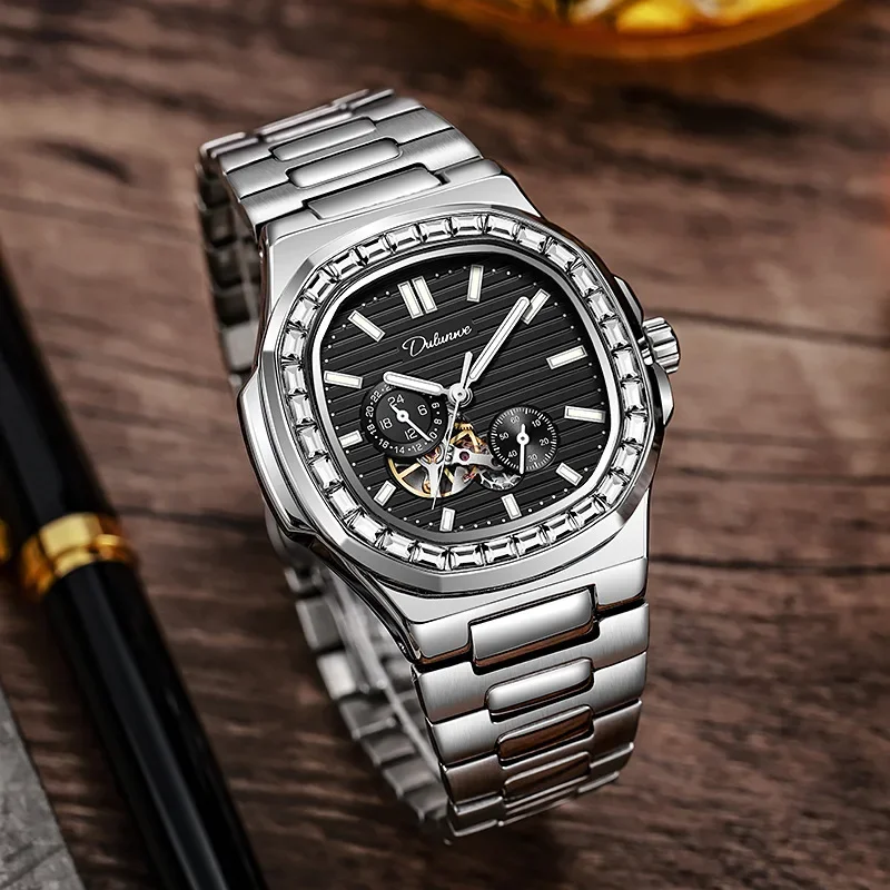 Новые автоматические механические мужские часы Nautilus Tourbillon с бриллиантами, модные водонепроницаемые светящиеся механические спортивные мужские часы