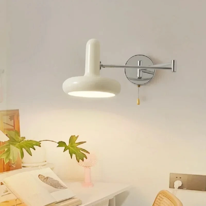 Nordic Minimalist Wall Lamps Bedroom Bedside Cream Style Creative Reading Light Study LED Wall Sconces Artistic Decor Fixtures