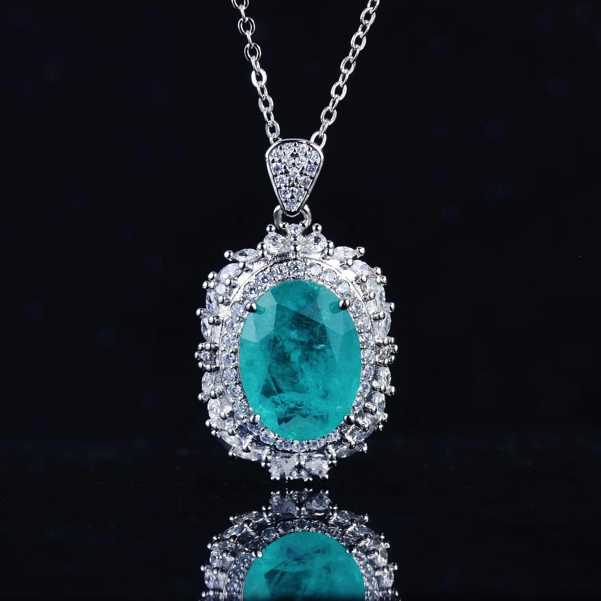 S925 Sterling Silver Jewelry Set Including Ring Stud Earrings Necklace With Luxury Micro Set High Carbon Diamond Colored Gems