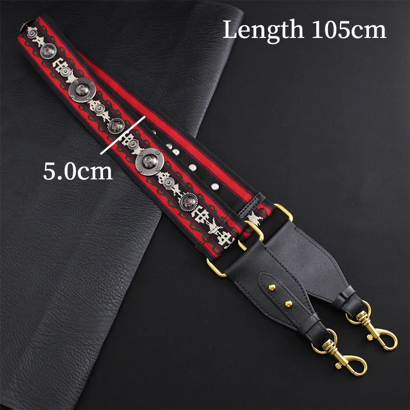 Tinberon Luxury Brand Bag Strap Saddle Bags Replacement Retro Rivet Shoulder Bag Strap Bag Accessories Red Canvas Wide Bag Strap