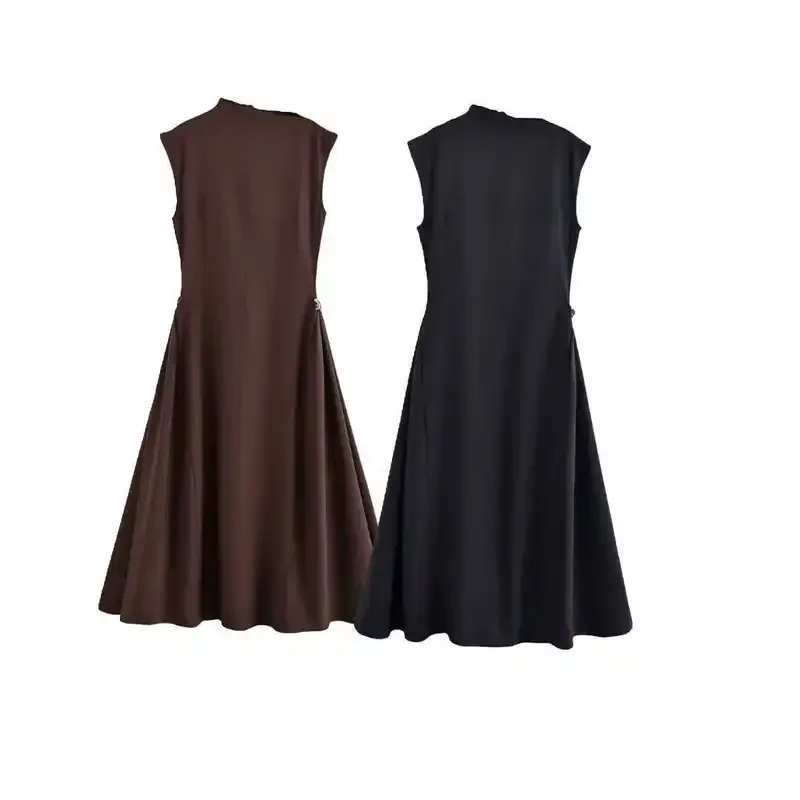 

Элегантное черное длинное платье для женщин с высоким воротником без рукавов, плиссированное модное весенне-летнее вечернее женское вечернее платье