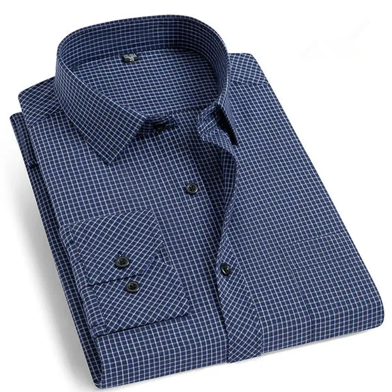 Men\'s Classic Long Sleeve Striped/Solid Basic Dress Shirt Single Patch Pocket Formal Business Regular Fit Office Social Shirt