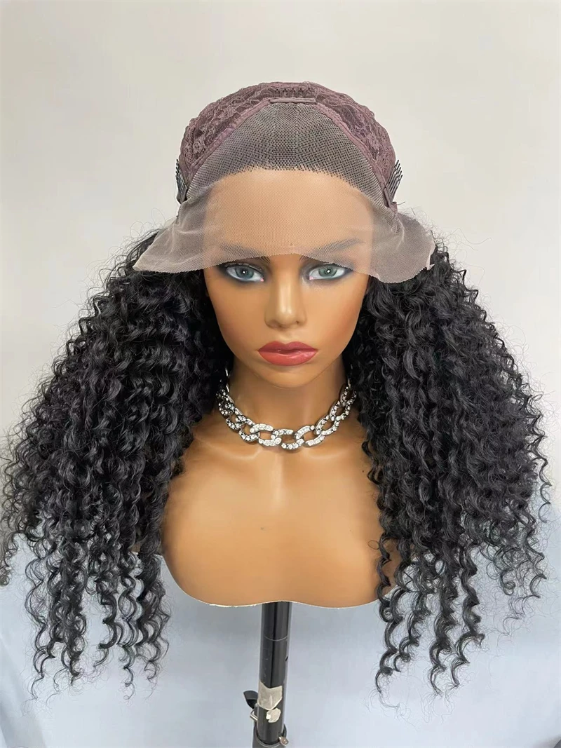 24 inches Deep Curl Synthetic Hair Black Color Cheap Lace Front Wigs for Black Woman