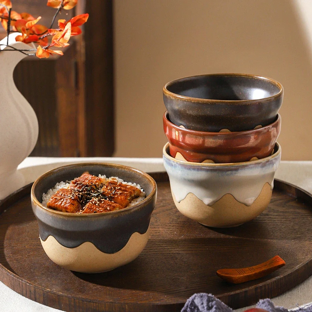 Japanese Style Vintage Porcelain Bowl Restaurant Homehold High Grade Food Container Breakfast Milk Oats Soup Bowls Personal Item