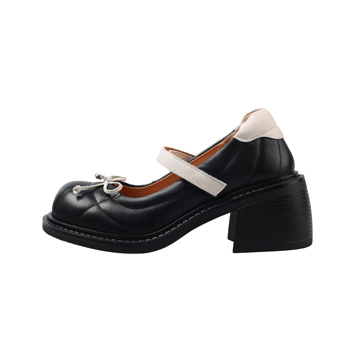 

Arden Furtado 2025 sheepskin word-cingulate high-heeled shoes round toe bowknot Chunky heels Mixed Colors Pumps Mary jane shoes