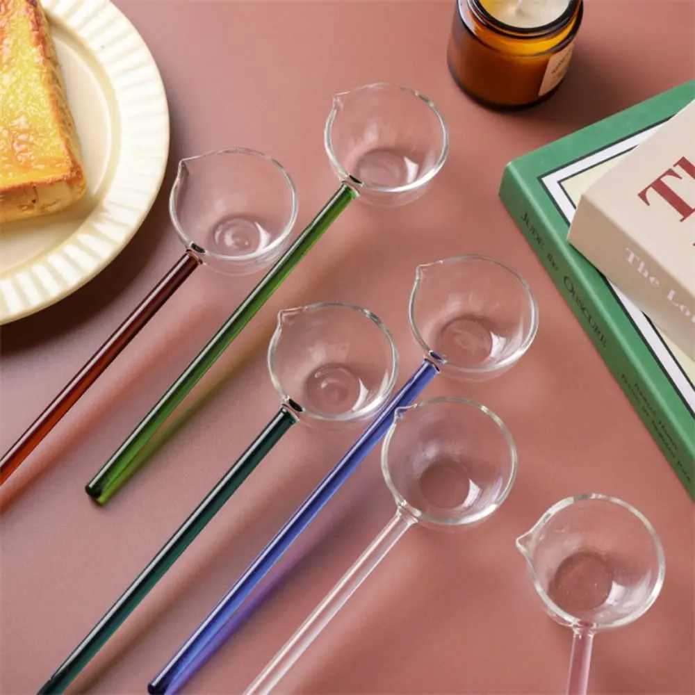 Borosilicate Glass Spoon with Colored Long Handle Heat Resistant Deep Sauce Soup Spoon Can be Heated Directly for Home Kitchen