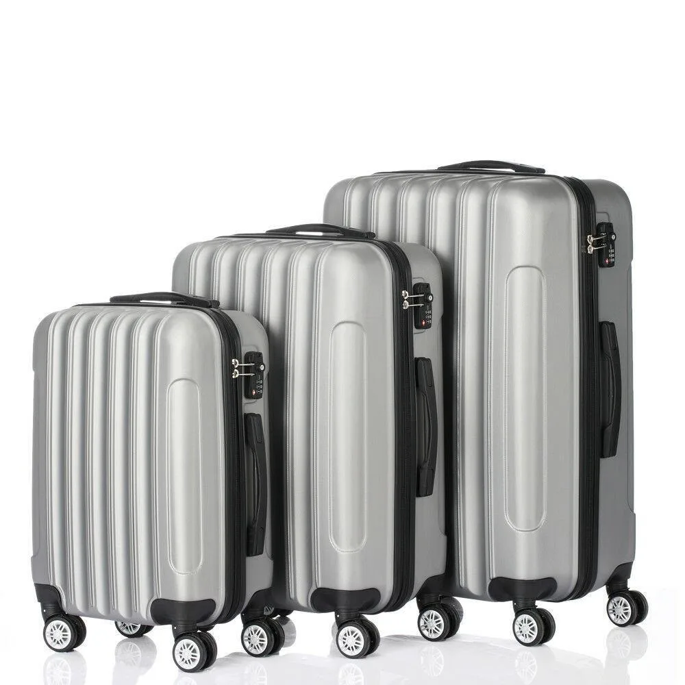 3 PCS Luggage Travel Set Bag ABS Trolley Hard Shell Suitcase w/TSA lock Grey