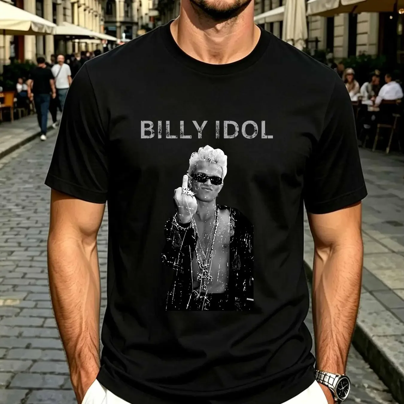 washed T Shirt BILLY IDOL 1980s Rock Vintage Aesthetic Distressed Band Giving the Finger Simple Minimalist long or short
