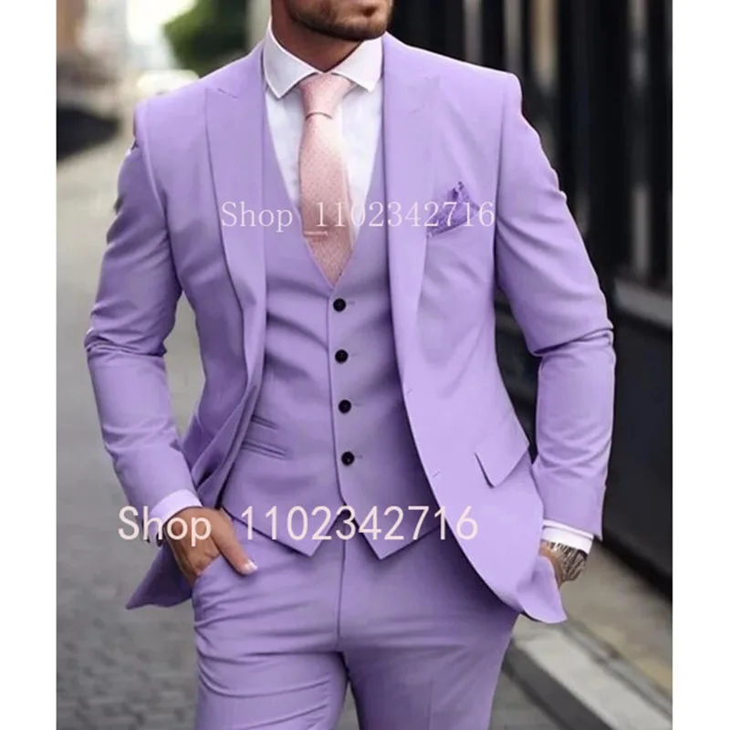 Pink Luxury Men Suits 2024 Terno Slim fit 3 Piece Jacket Pant With Vest Groom Wedding Tuxedo Costume Homme Formal Occasion Terno