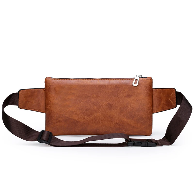 Men's single-shoulder bag is suitable for business travel. It is a PU functional waist bag with a slanted cover design.